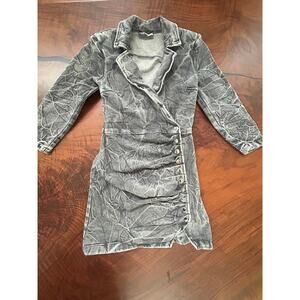 Retrofete Willa Acid Wash Denim Mini Dress - Grey - Size S